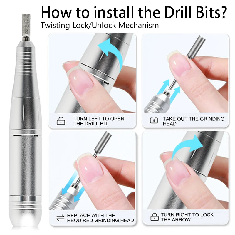 45000 RPM Rechargeable Electric Nail Drill Machine Nail Mill Cutter Sets With Nail Drill Bits Portable Nail Salon Nail Files Kit