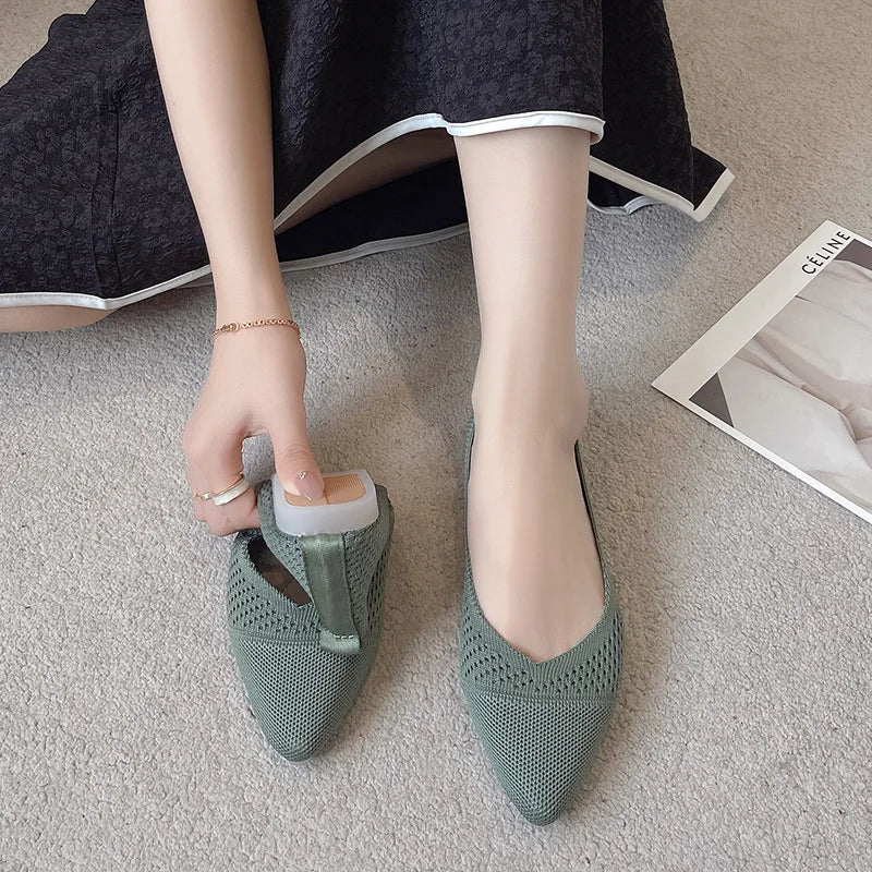 2024 New Solid Colour Knitting Flat Shoes for Women Fashion Female Casual Ballet Flats Footware Breathable Mesh Comfort Loafers