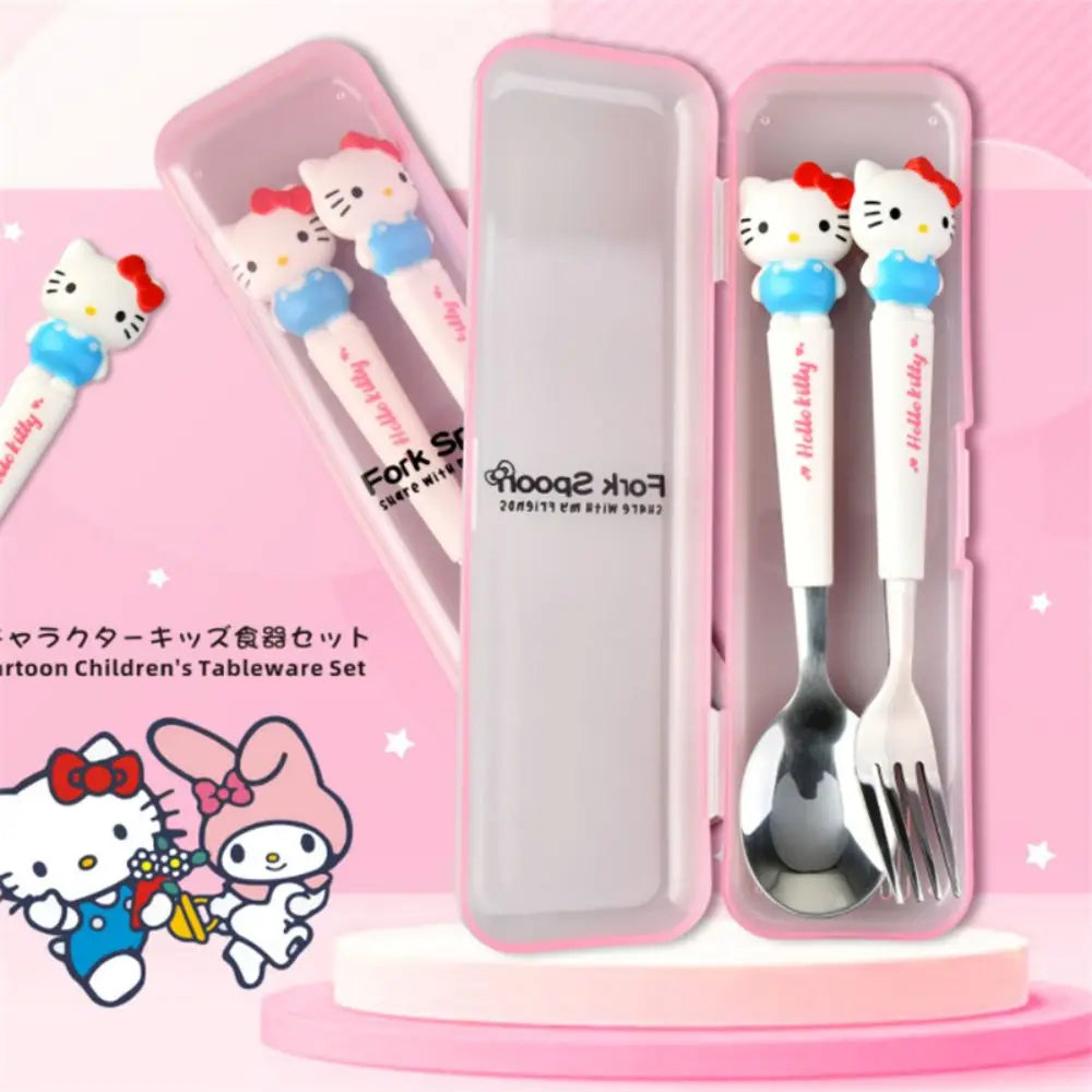 Cute Hellos Kittys Cartoon New Stainless Steel Cutlery Knife and Fork Kuromis Spoon and Fork Children's Cutlery School Supplies